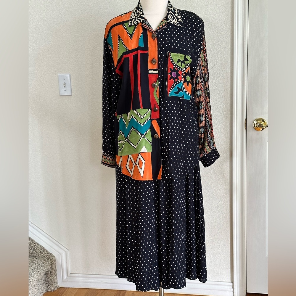 Carole Little Black Multicolor Patchwork Skirt Set